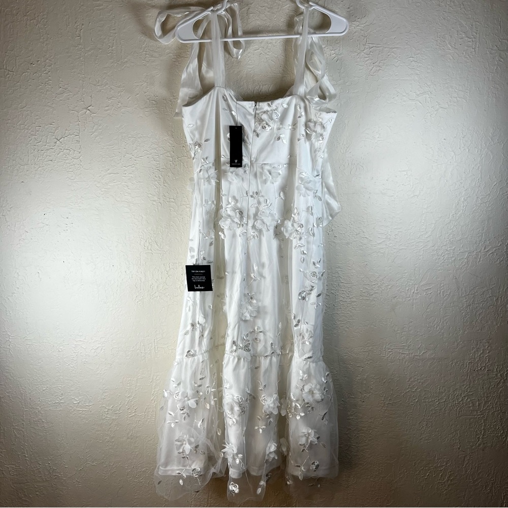 Lulu's Effortlessly Sweet White Tulle 3D Floral Tie-Strap Midi Dress - Picture 9 of 14